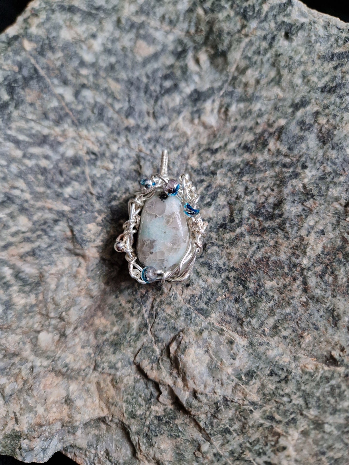 Wire Wrapped Kiwi Jasper Pendant