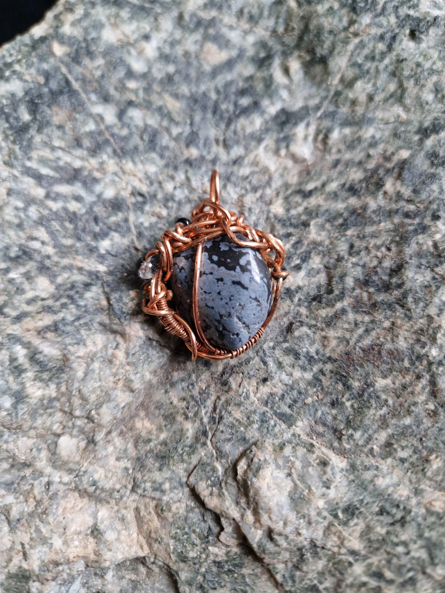 Wire Wrapped Snowflake Obsidan Pendant