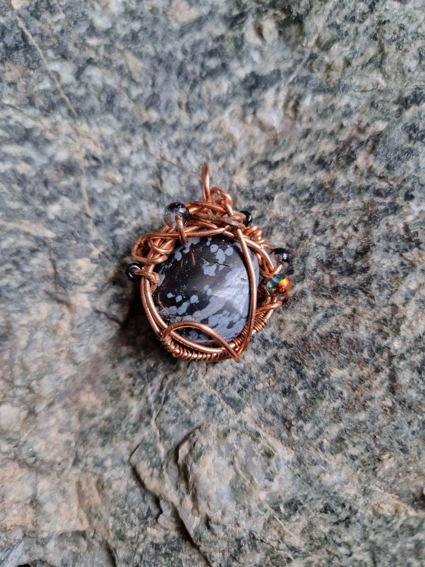 Wire Wrapped Snowflake Obsidan Pendant