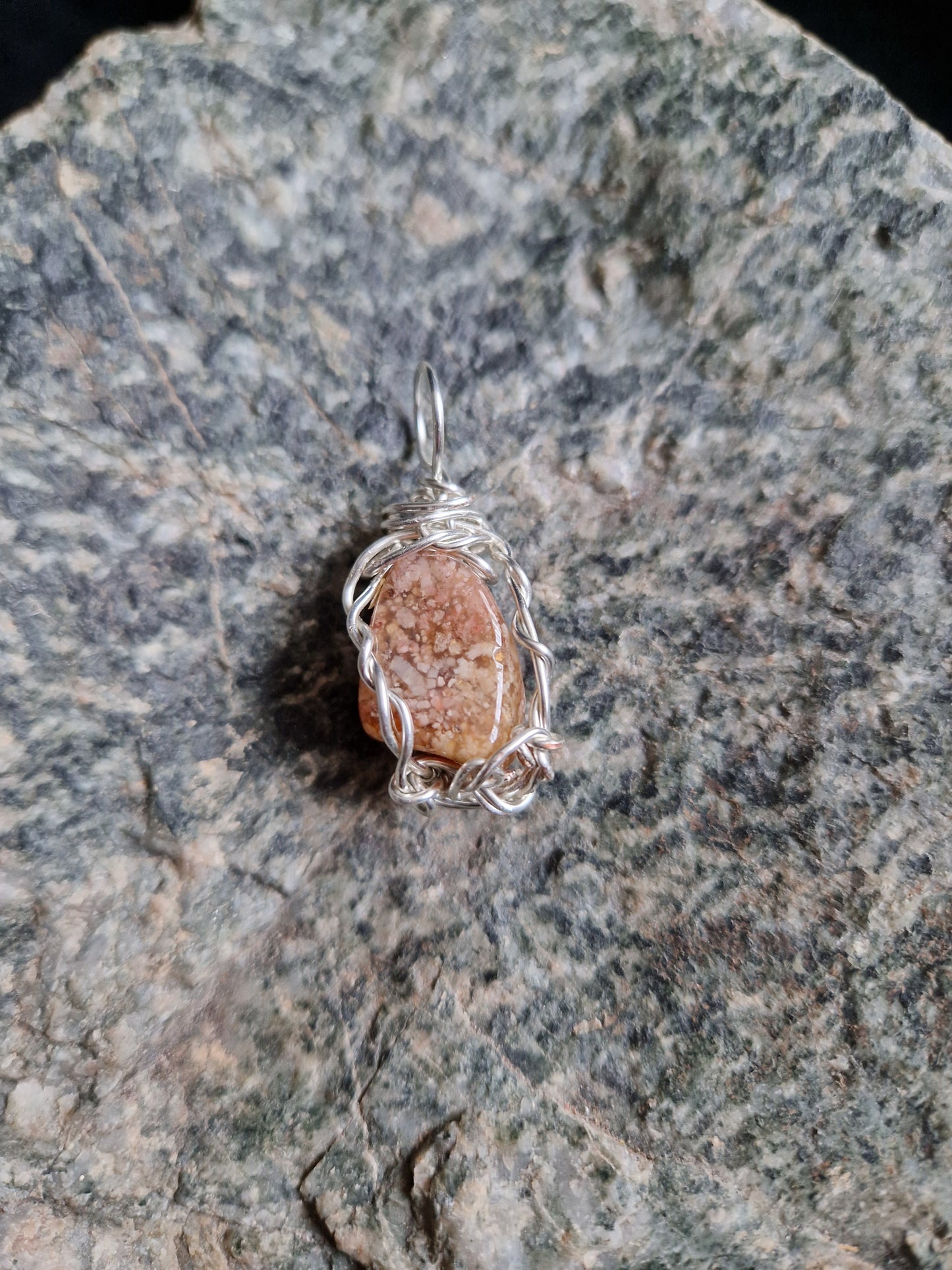 Wire Wrapped Flower Agate Pendant