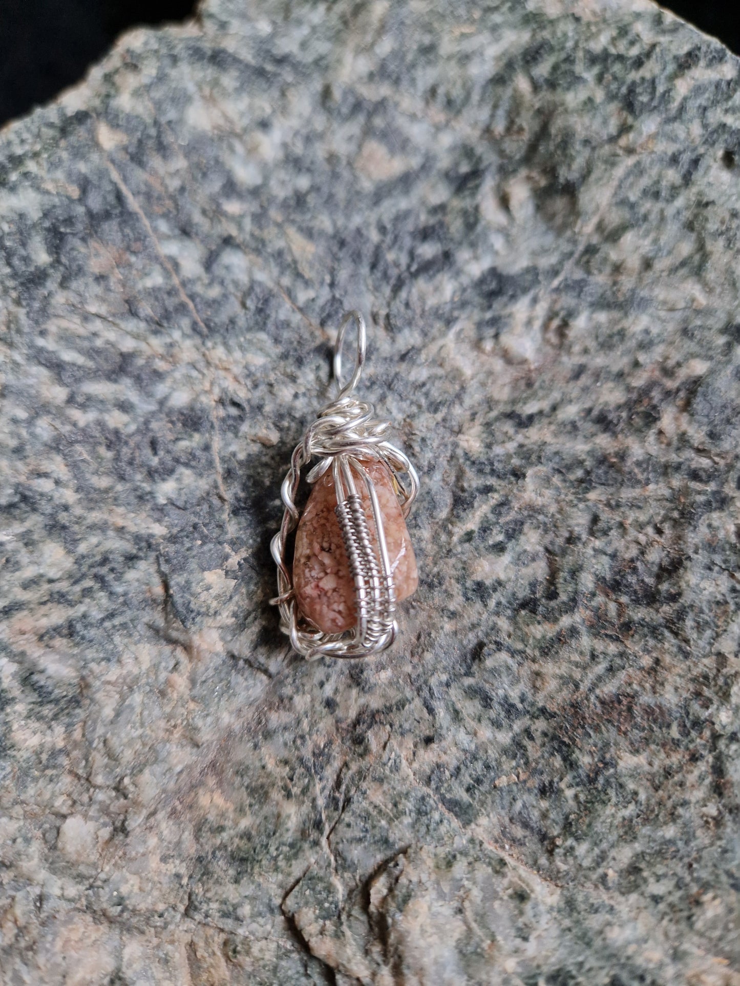Wire Wrapped Flower Agate Pendant