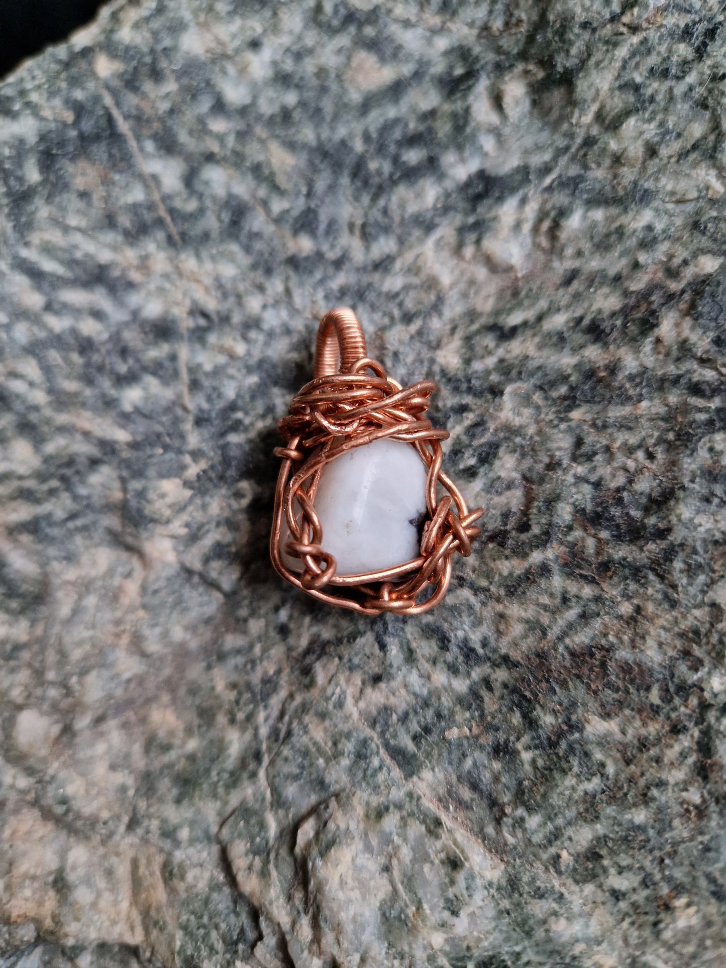 Wire Wrapped Rainbow Moonstone Pendant