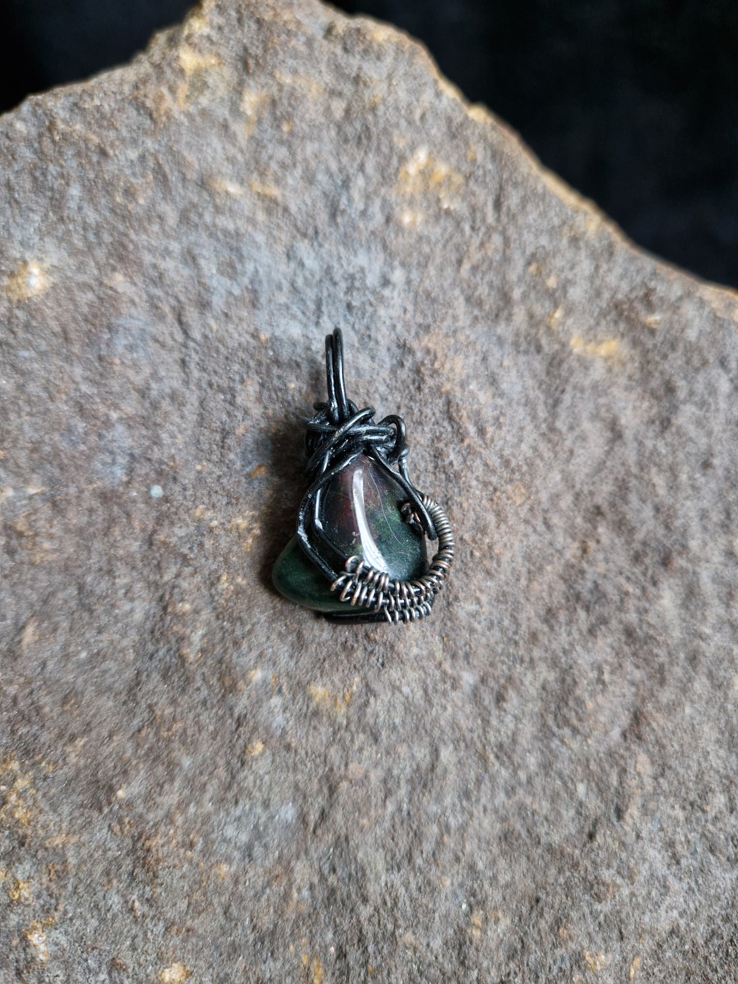 Wire Wrapped Bloodstone Pendant
