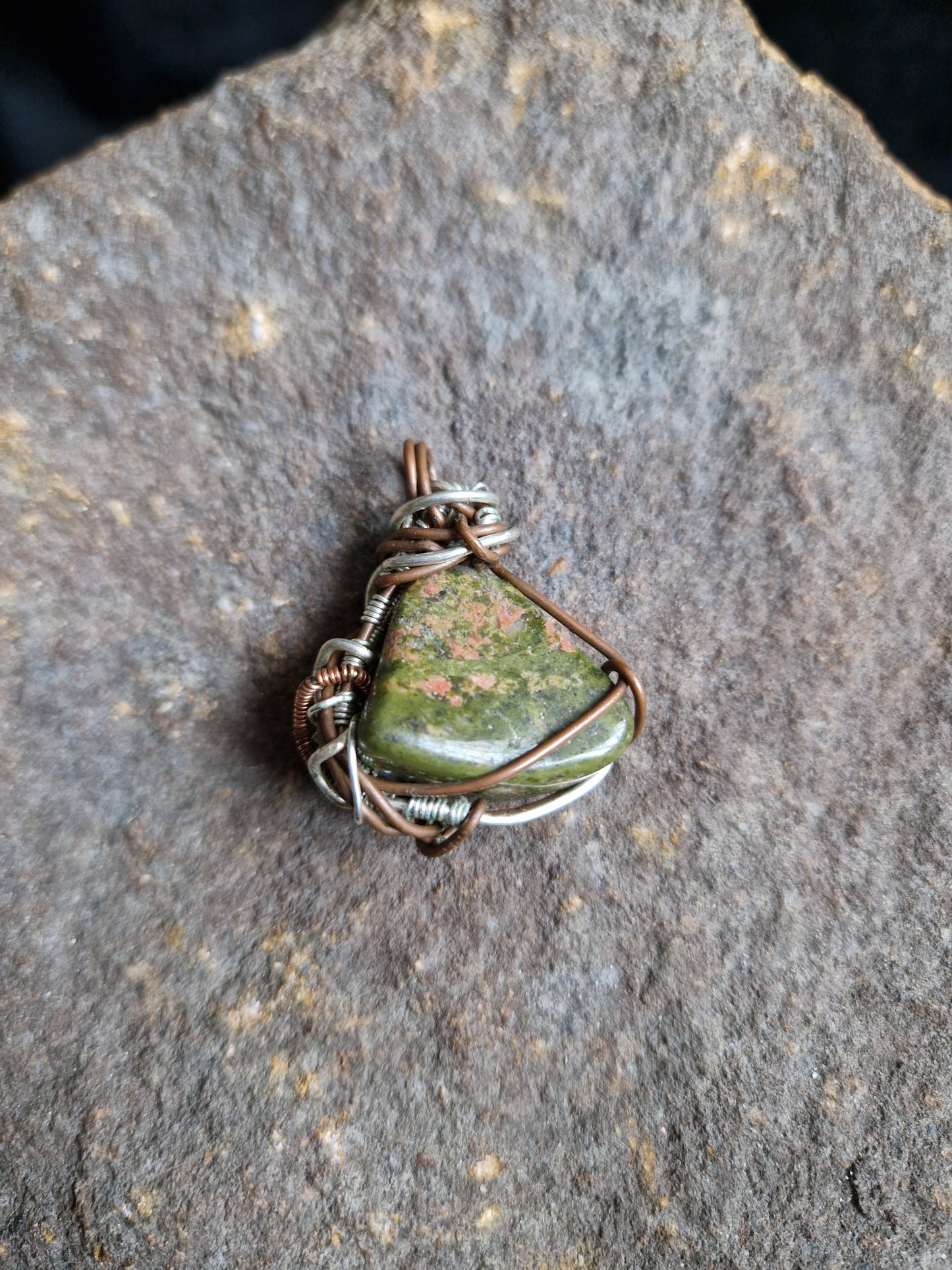 Wire Wrapped Unakite Pendant