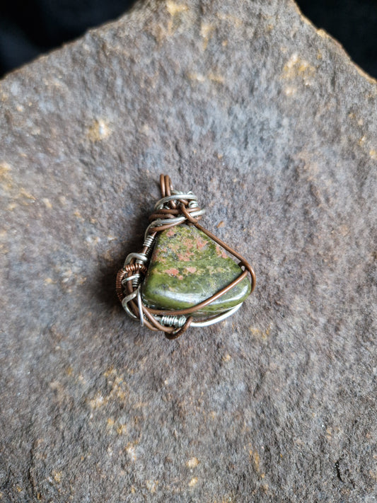 Wire Wrapped Unakite Pendant