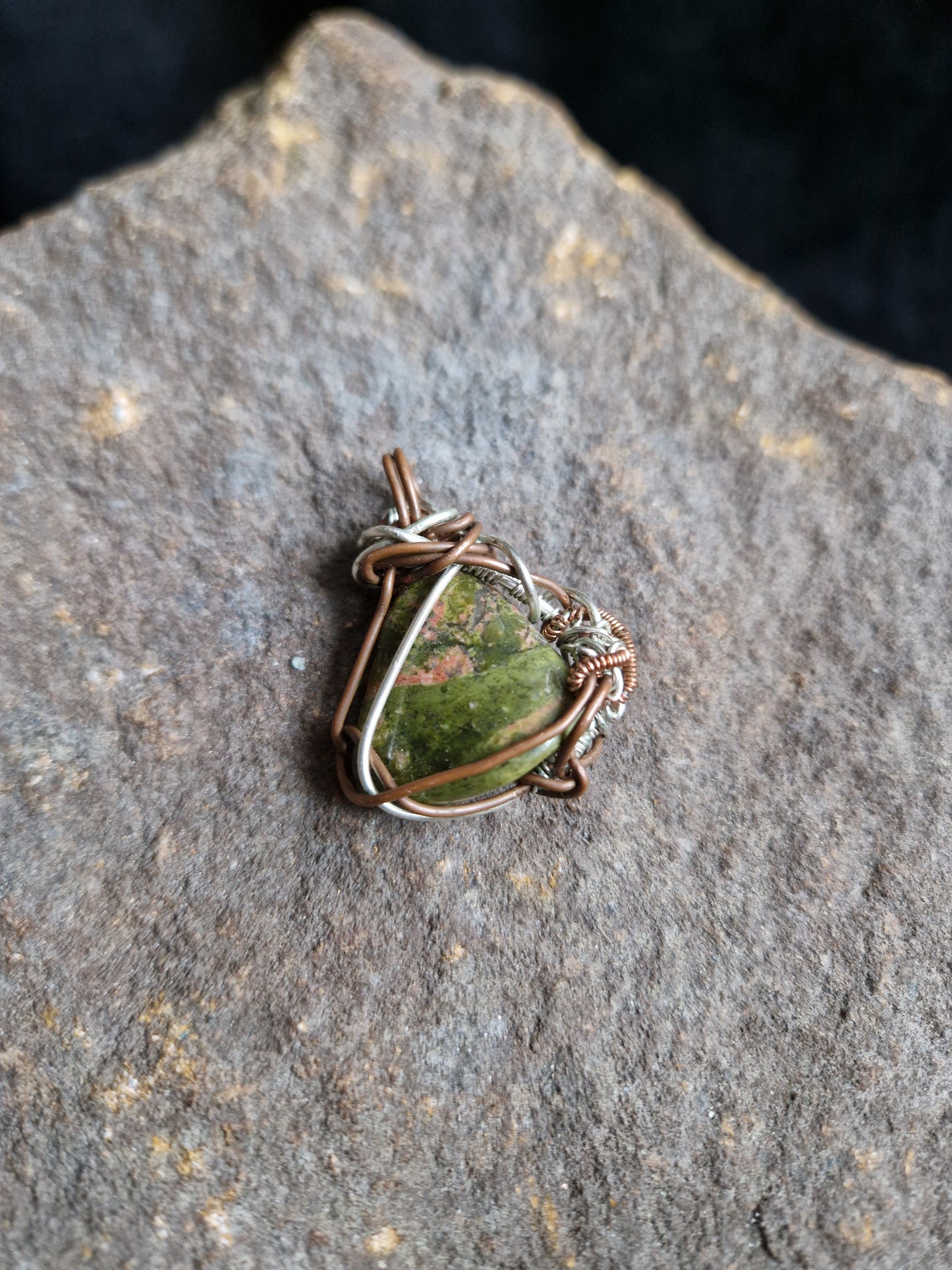 Wire Wrapped Unakite Pendant