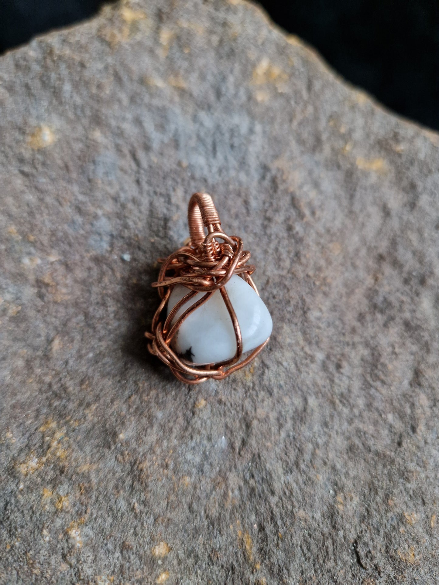 Wire Wrapped Rainbow Moonstone Pendant