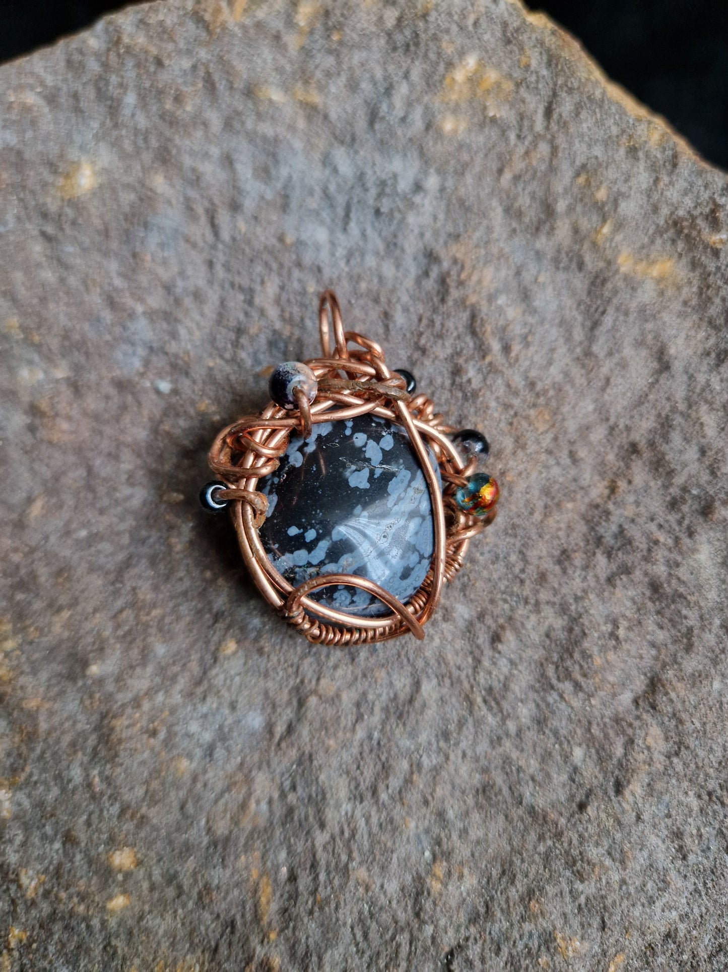 Wire Wrapped Snowflake Obsidan Pendant