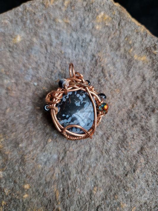 Wire Wrapped Snowflake Obsidan Pendant