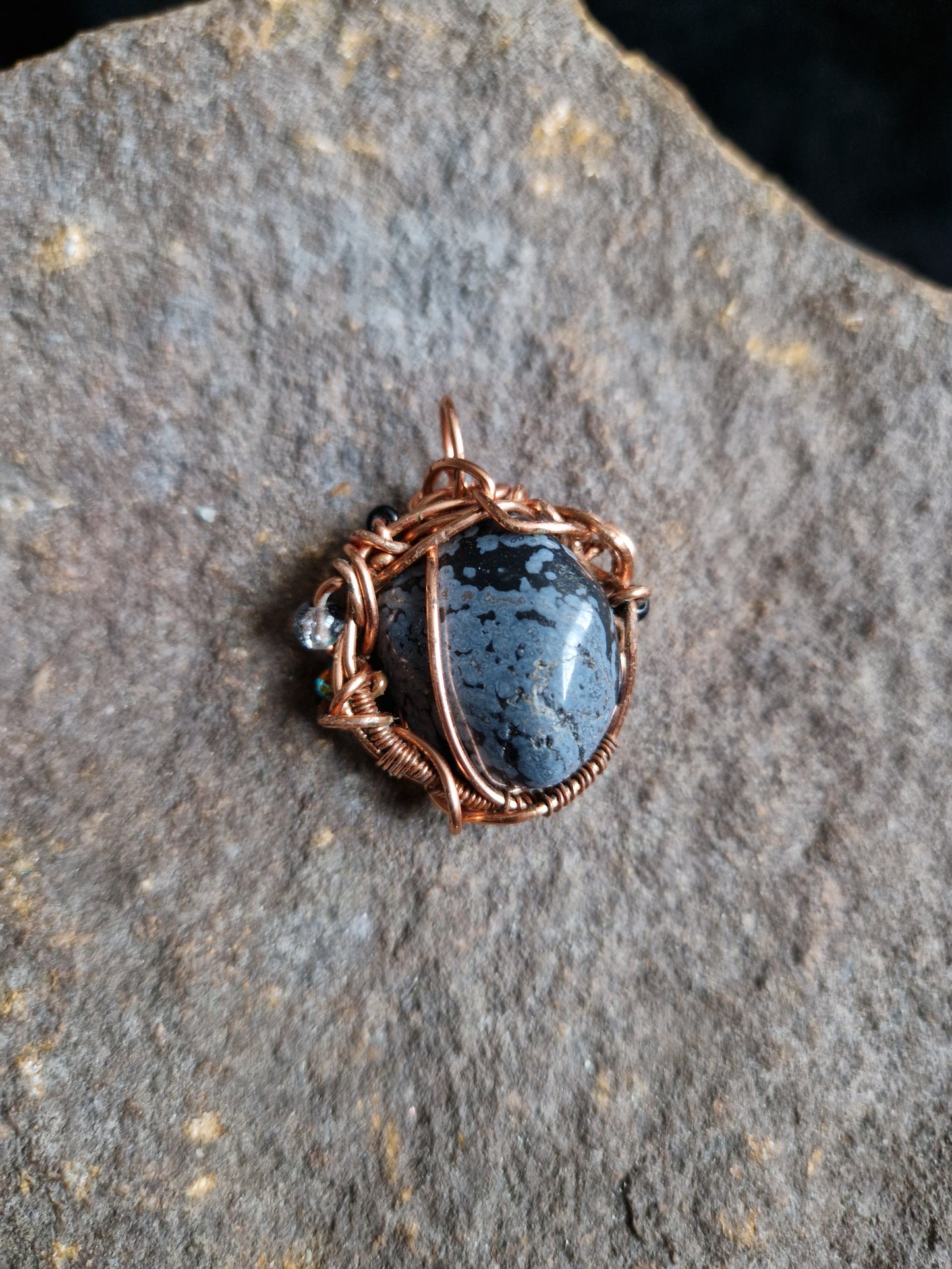 Wire Wrapped Snowflake Obsidan Pendant
