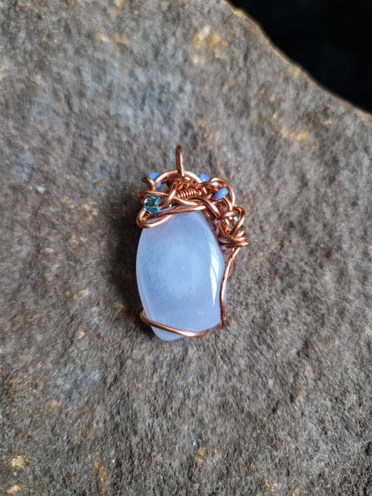 Wire Wrapped Blue Lace Agate Pendant