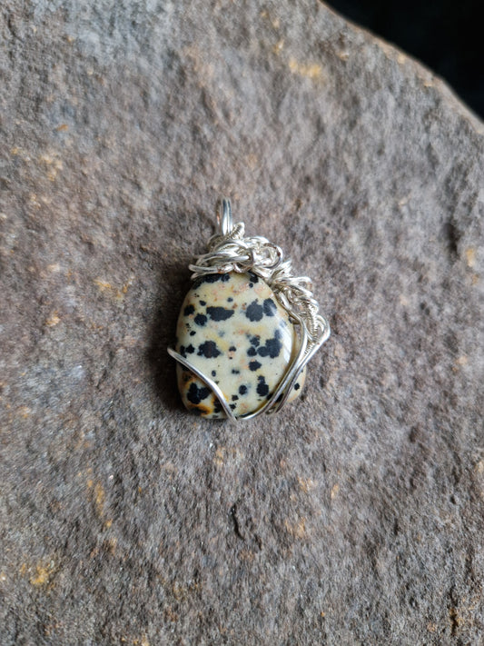 Wire Wrapped Dalmation Jasper Pendant