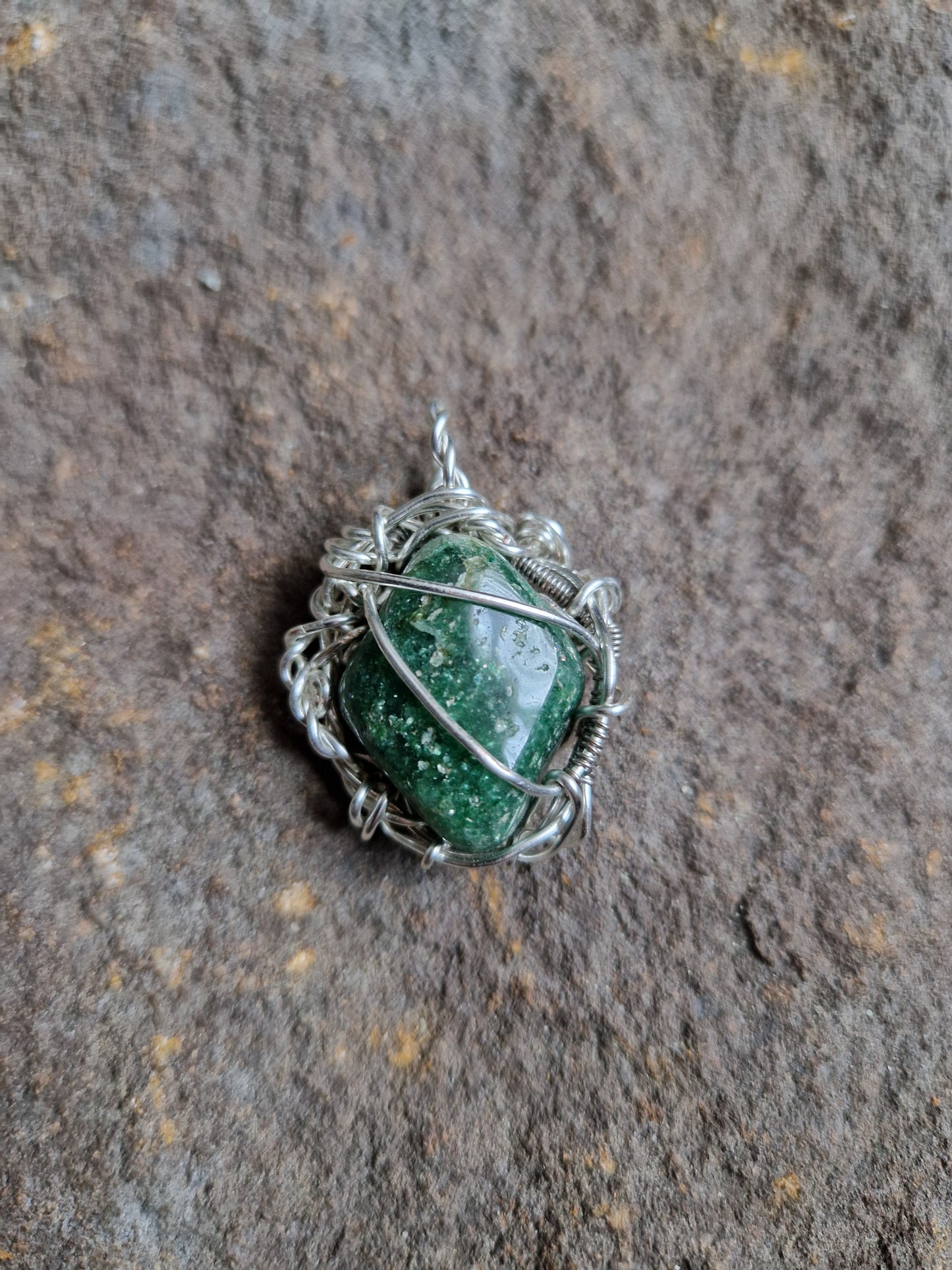 Wire Wrapped Green Aventurine Pendant