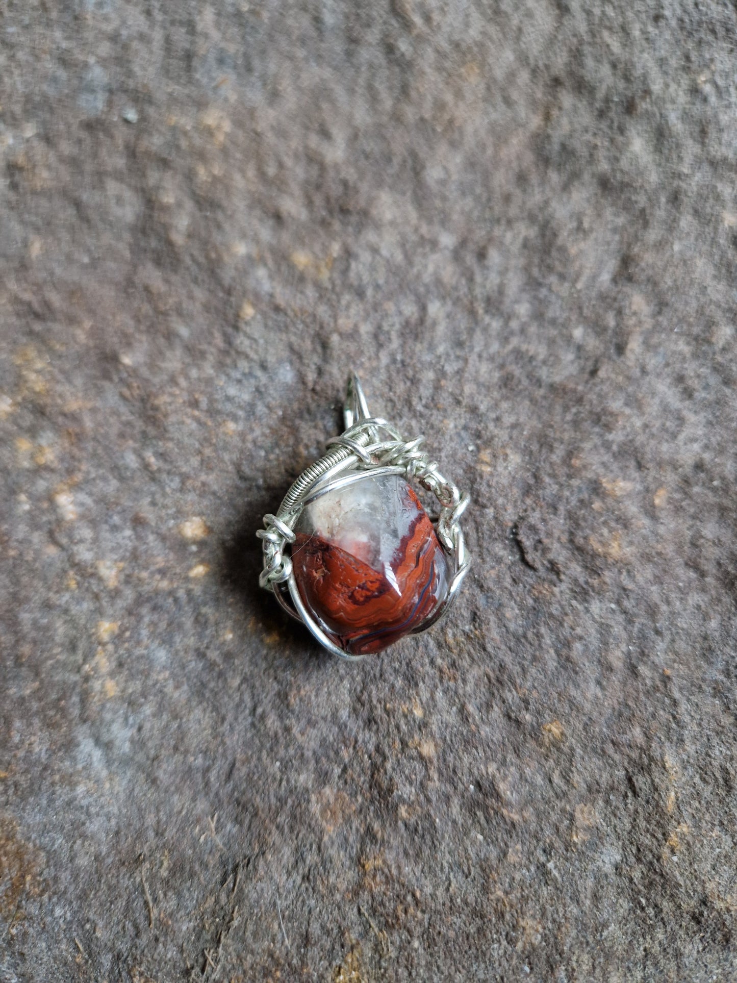 Wire Wrapped Crazy Lace Agate Pendant