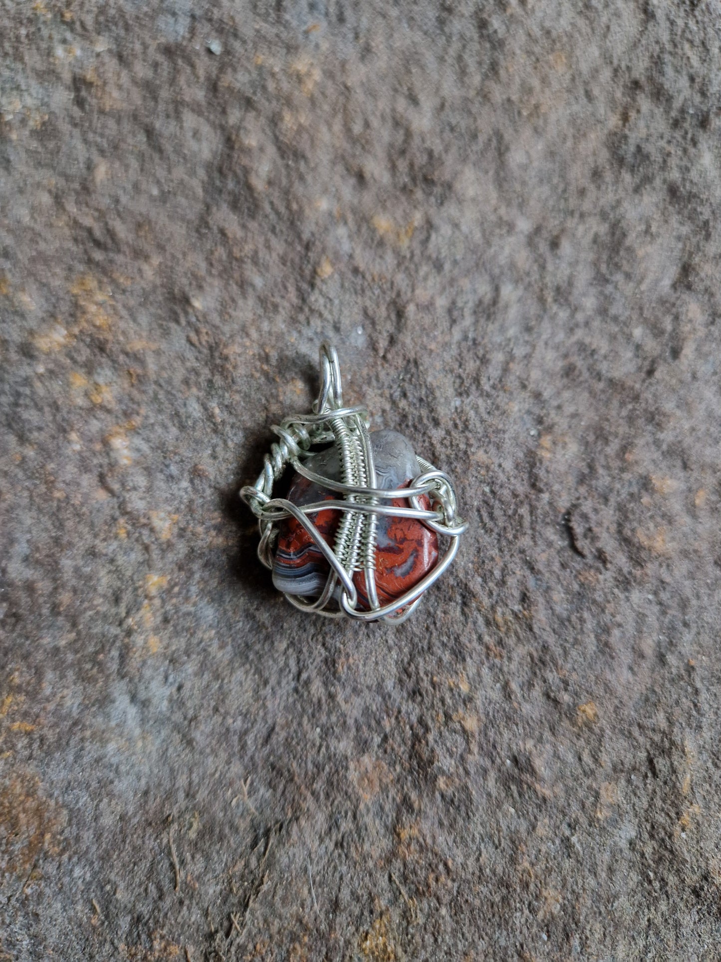 Wire Wrapped Crazy Lace Agate Pendant