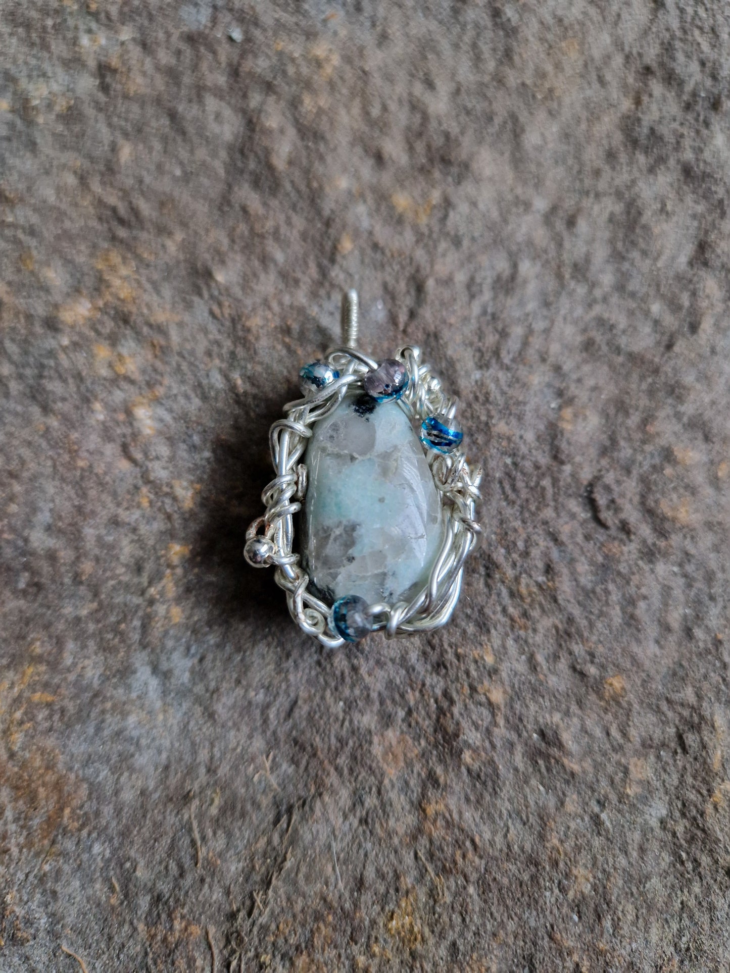 Wire Wrapped Kiwi Jasper Pendant