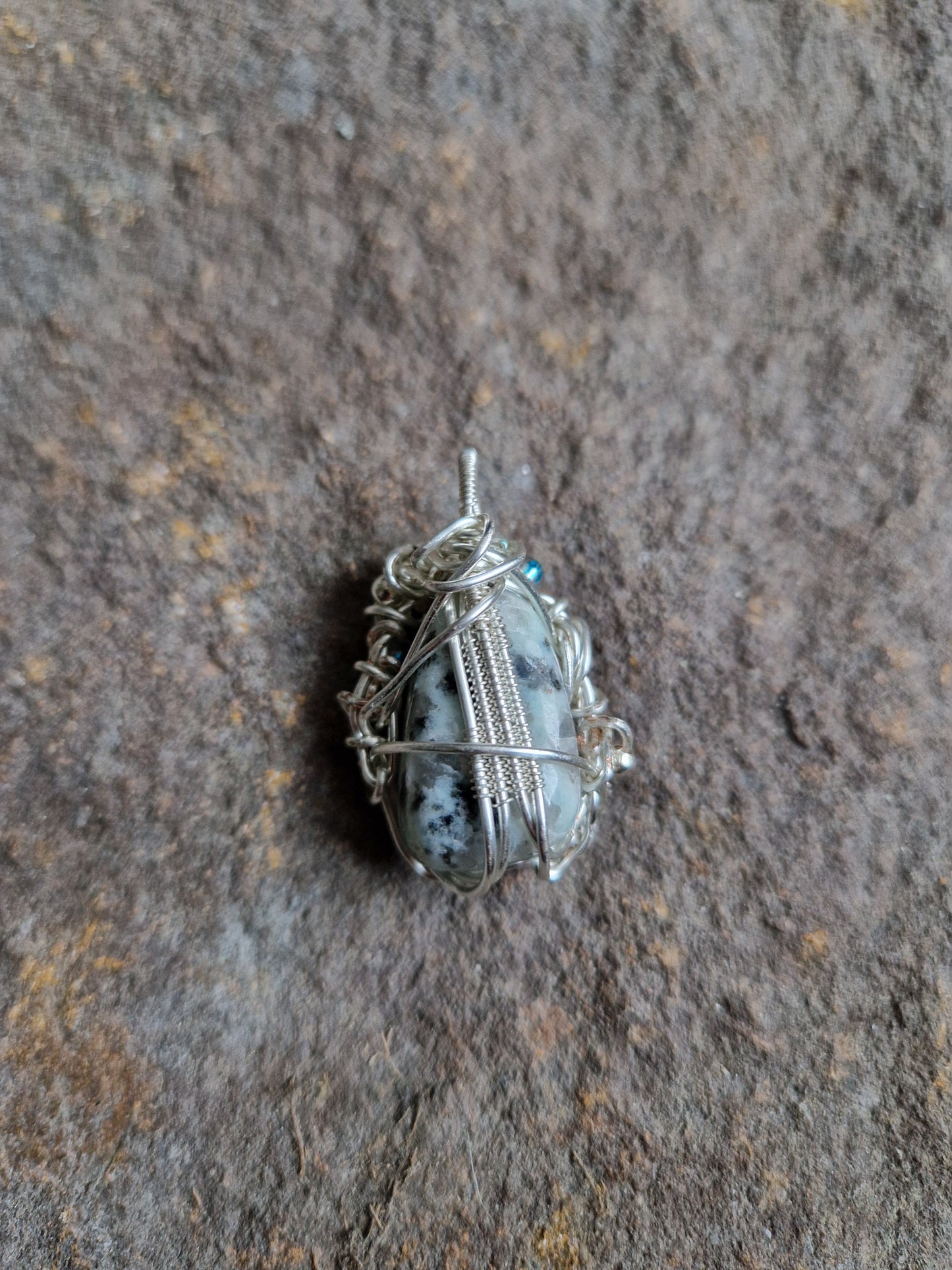Wire Wrapped Kiwi Jasper Pendant
