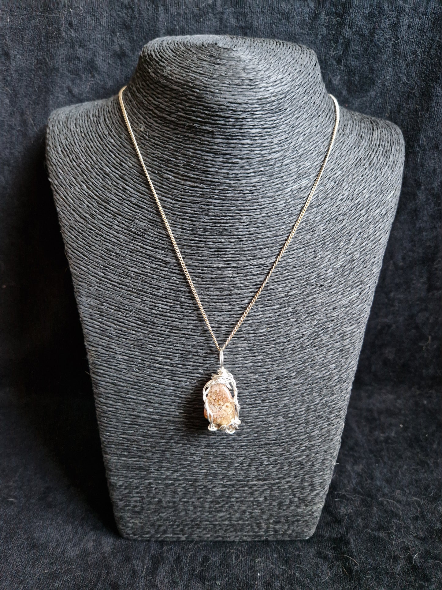 Wire Wrapped Flower Agate Pendant