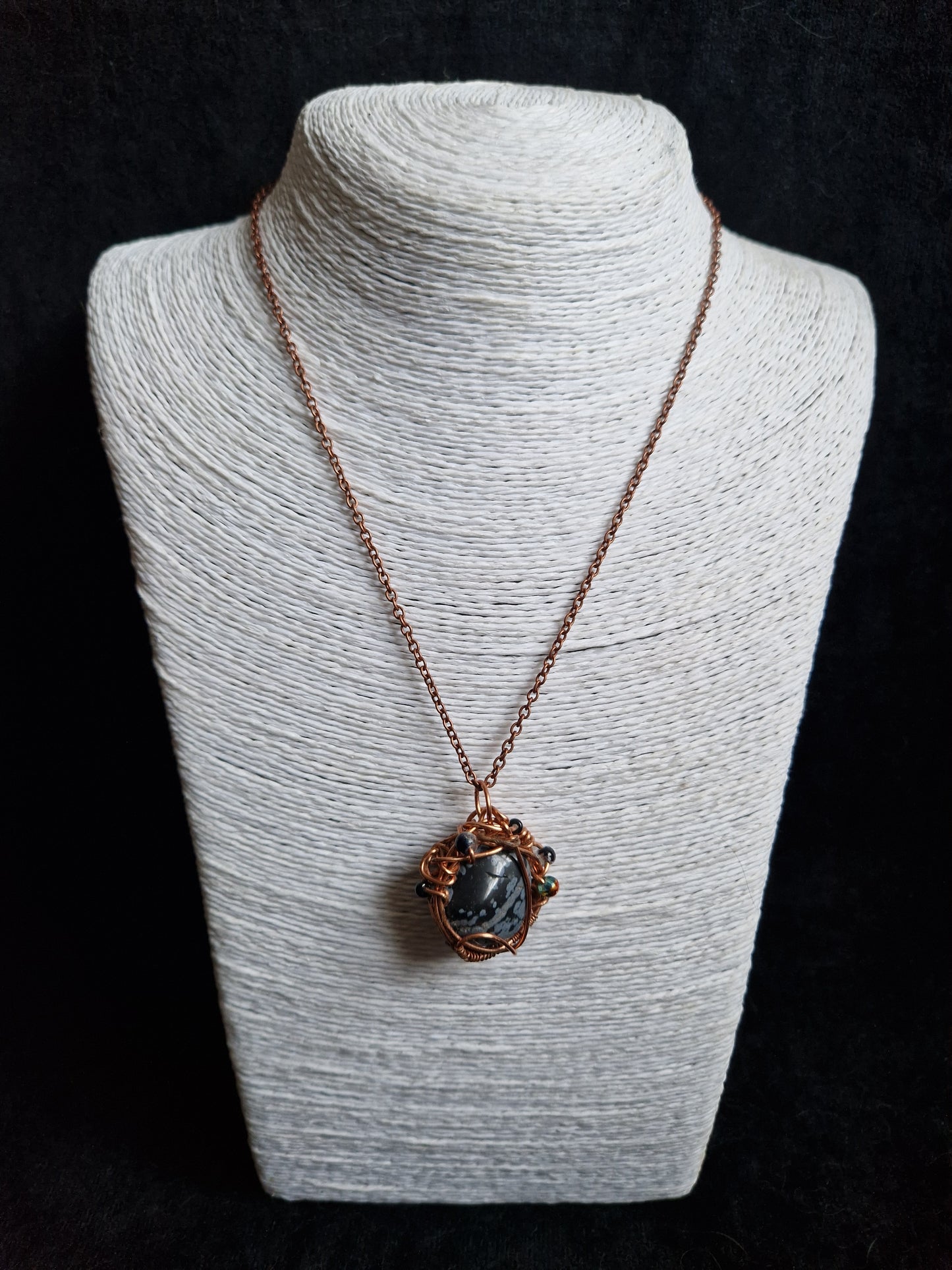 Wire Wrapped Snowflake Obsidan Pendant