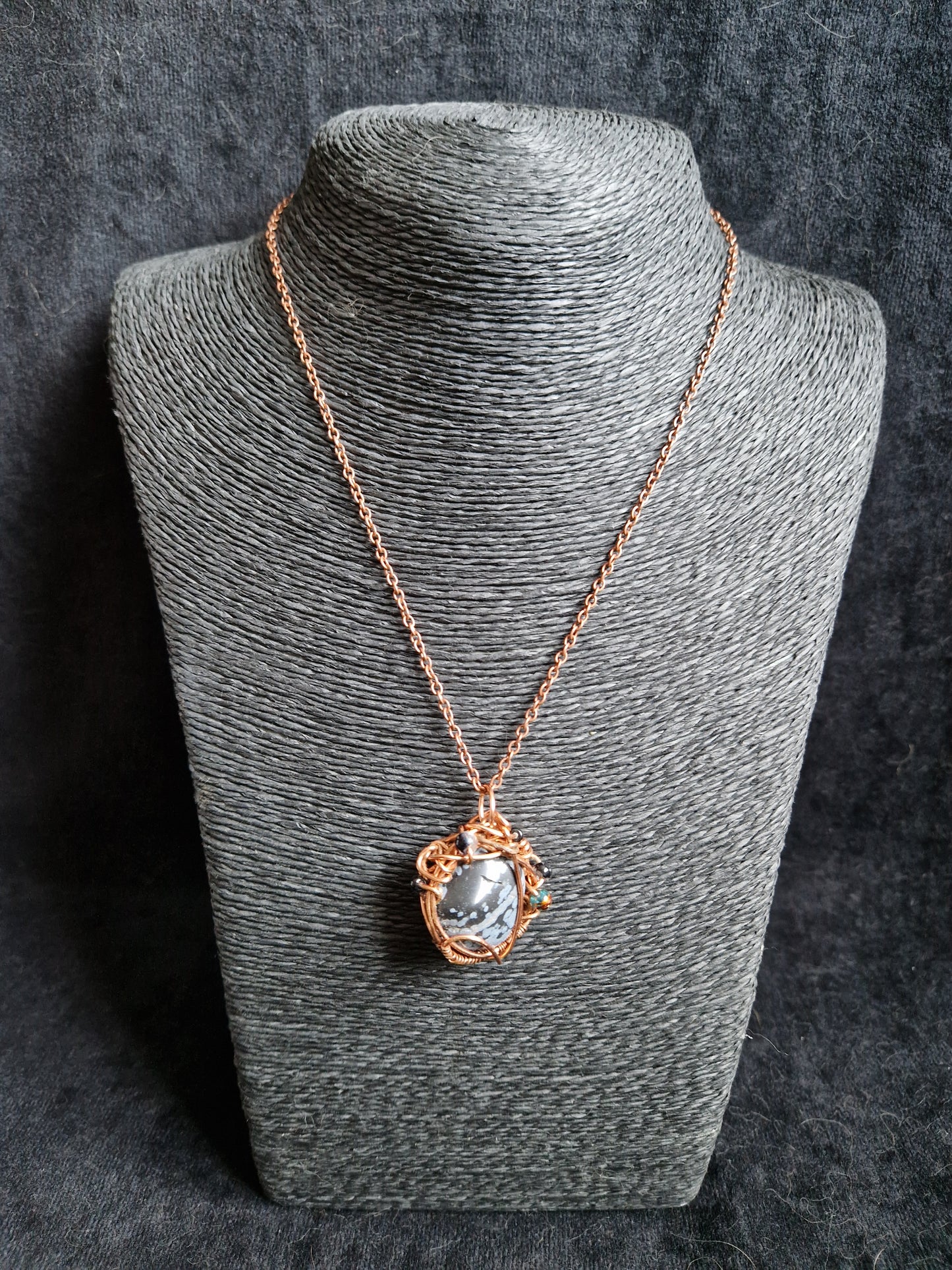 Wire Wrapped Snowflake Obsidan Pendant