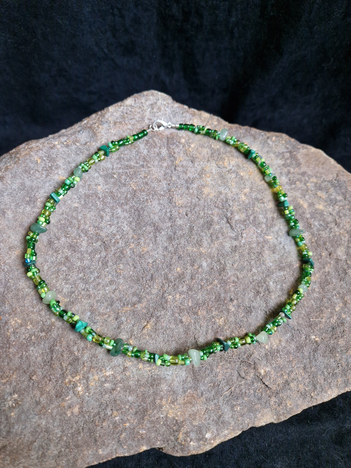 Malachite and Green Aventurine Triple Strand Necklace