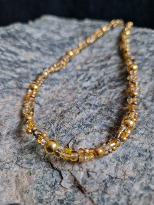 Gold and Yellow Triple Strand Necklace