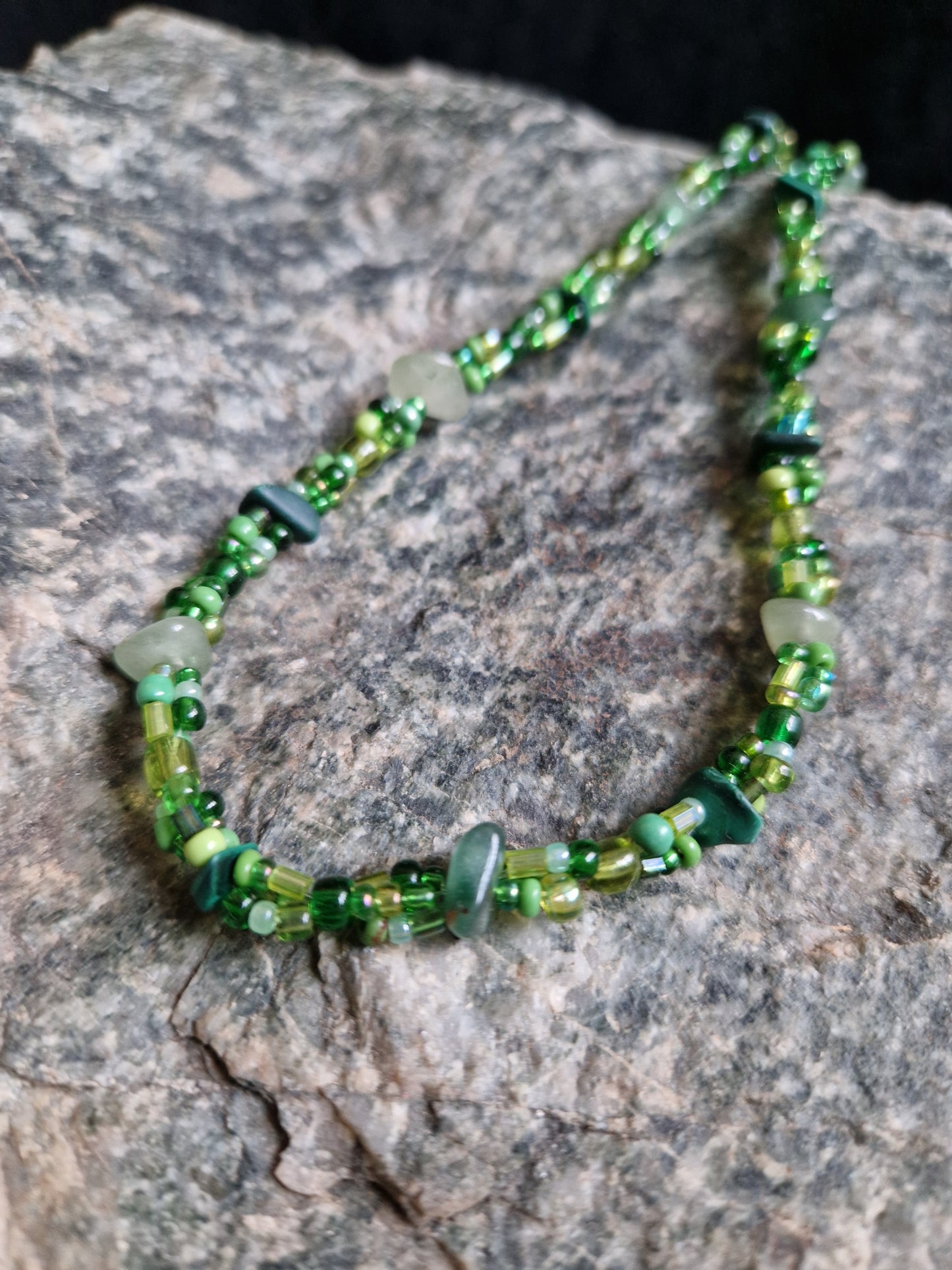 Malachite and Green Aventurine Triple Strand Necklace