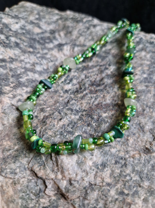 Malachite and Green Aventurine Triple Strand Necklace