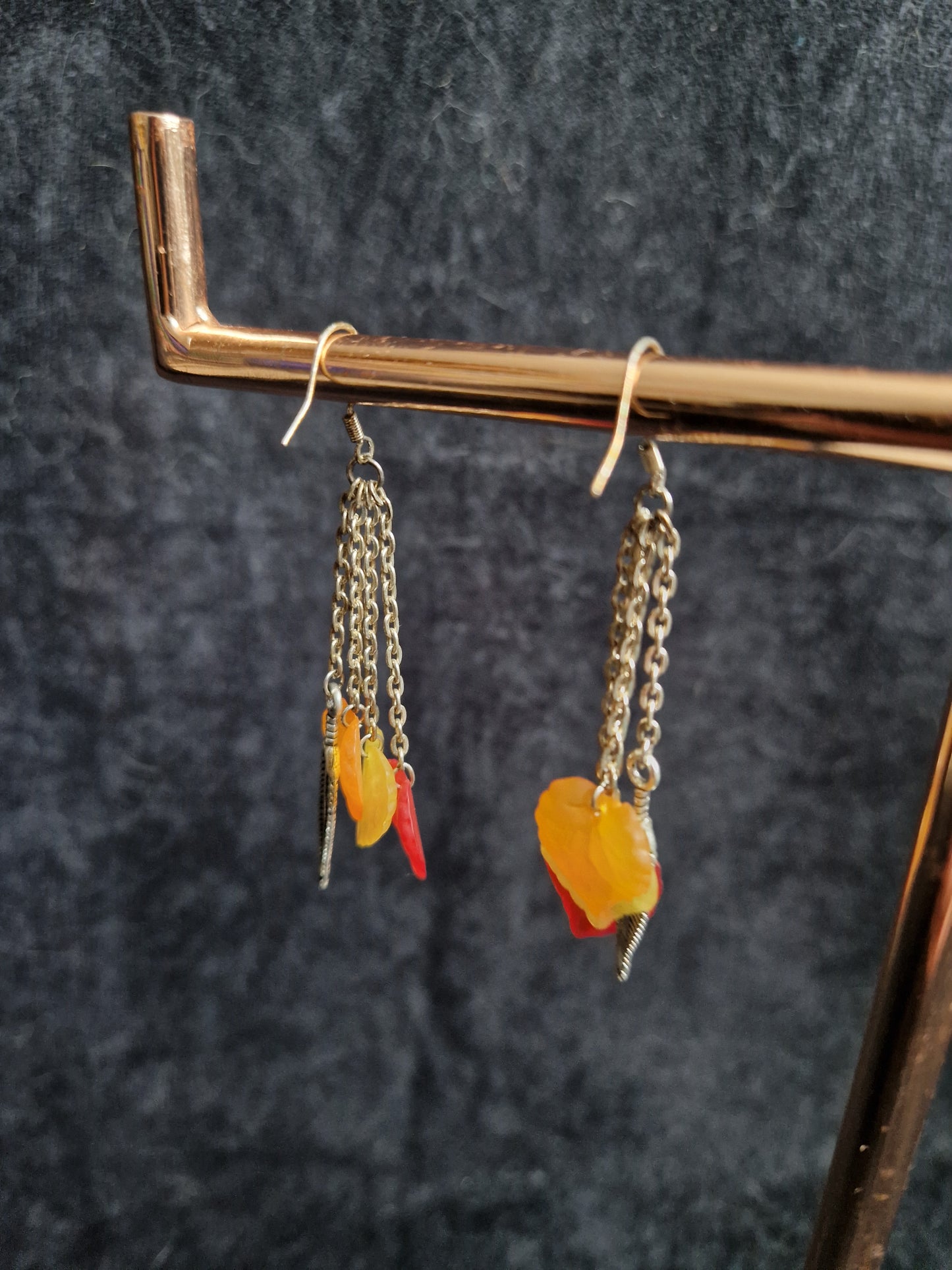 Flame Leaf Chain Earrings